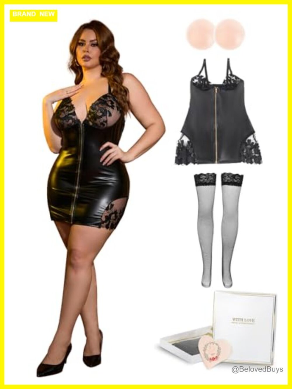 Faux Leather Lingerie Mini Dress Backless Rave Outfit Plus Size